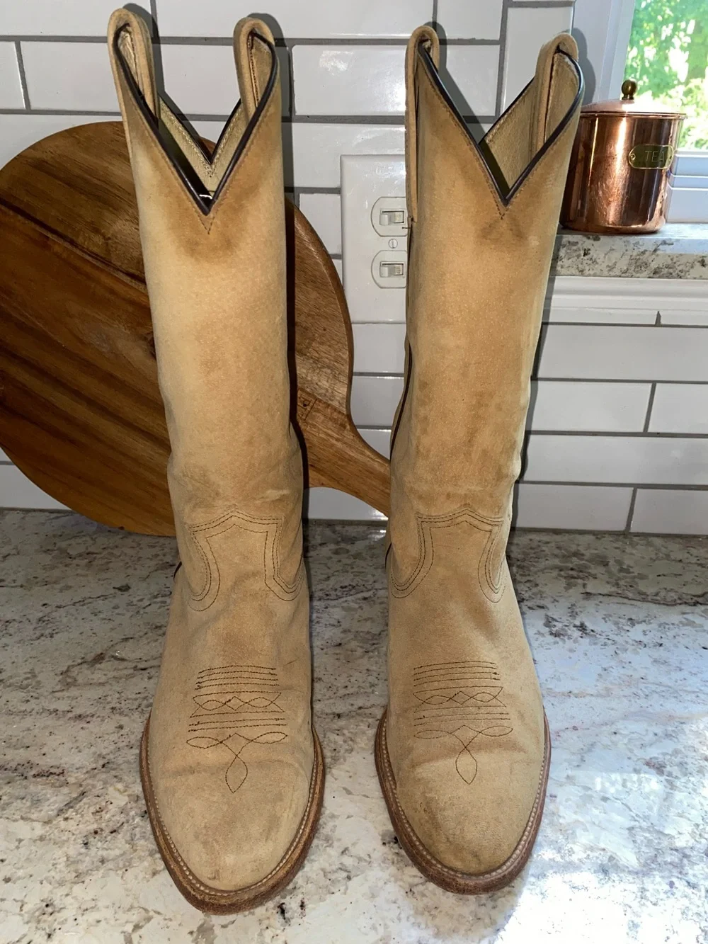 Vtg FRYE Tan Sand Western Cowboy Boot USA Mens 9.5 EUC - Picture 2 of 16